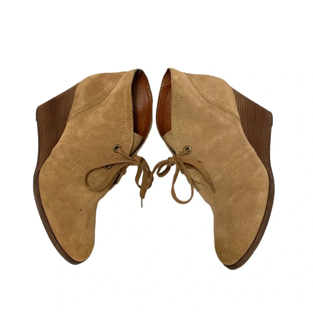 Lucky Brand Tan Leather Lace-Up Wedge Ankle Booties 8.5